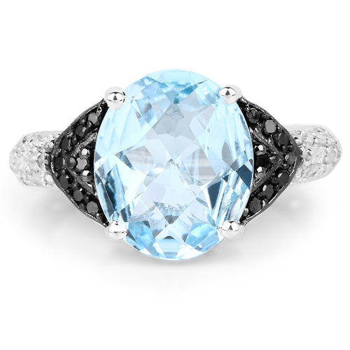 Anillo de Plata Esterlina con Topacio Suizo Azul de 5.37 Quilates y Diamantes