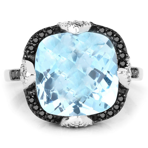 8.29 Carat Swiss Blue Topaz & Diamond Sterling Silver Ring