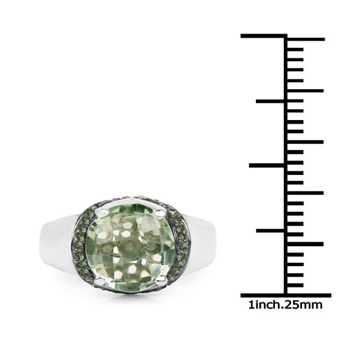 Anillo de Plata Esterlina con Amatista Verde y Diamantes de 3.95 Quilates