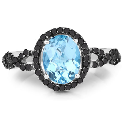2.92 Carat Blue Topaz & Diamond Sterling Silver Engagement Ring