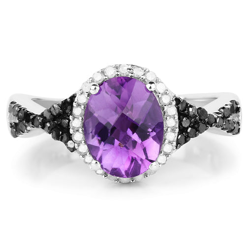 1.64 Carat Genuine Amethyst & Diamond .925 Sterling Silver Ring