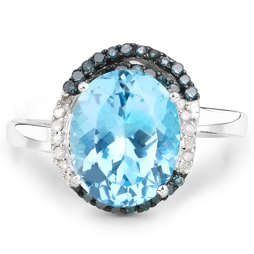 5.27 Carat Swiss Blue Topaz & Diamond Sterling Silver Ring