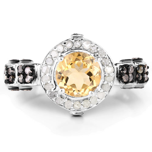 Anillo de Citrino y Diamante de 1.06 Quilates en Plata Esterlina .925
