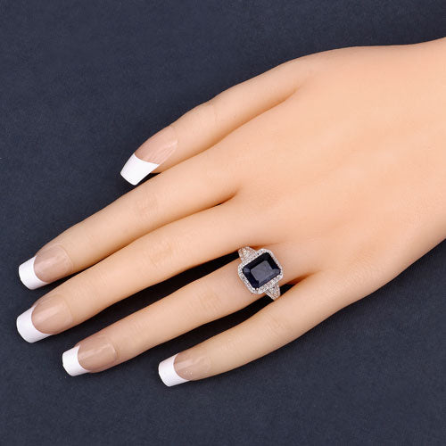 Anillo de Zafiro Lleno de Vidrio de 4.80 Quilates y Topacio Blanco en Plata de Ley