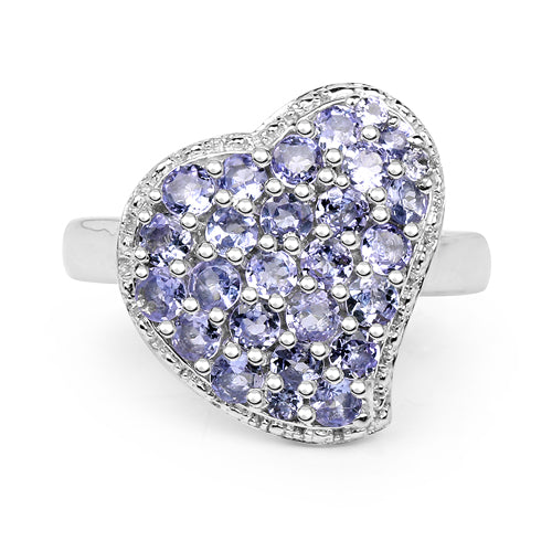 Anillo de Clúster de Tanzanita Genuina de 1.63 Quilates en Plata Esterlina