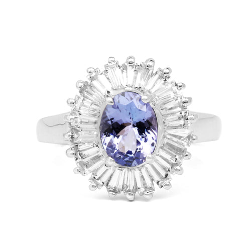 2.47 Carat Genuine Tanzanite and White Topaz Sterling Silver Ring