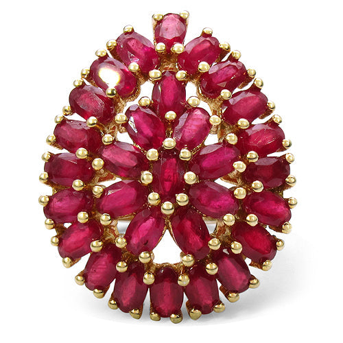 14K Yellow Gold Plated 9.30 Carat Genuine Ruby Cluster Ring