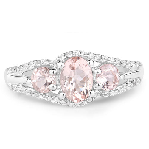 Bague en argent sterling de 1,34 carat en morganite véritable et topaze blanche