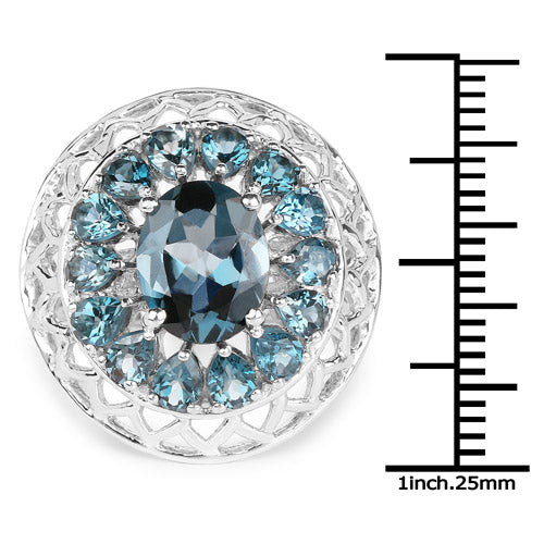 5.98 Carat London Blue Topaz Sterling Silver Cocktail Ring