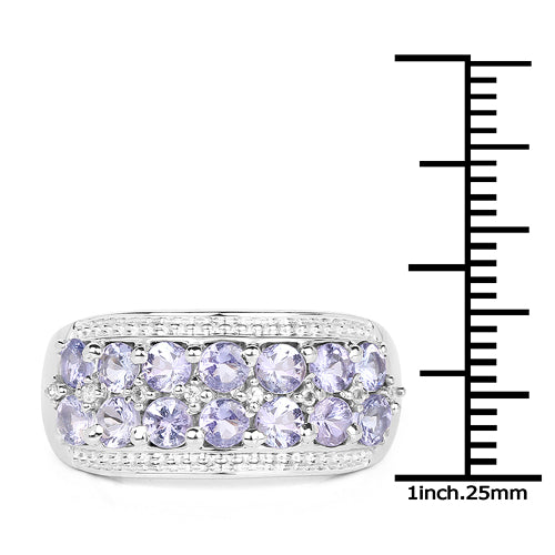 Bague en argent sterling de 1,44 carat en tanzanite véritable et topaze blanche