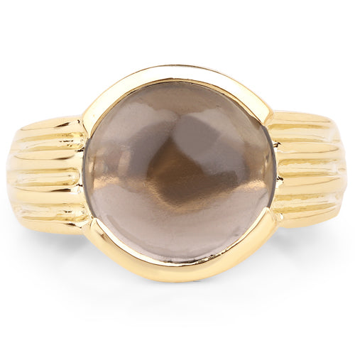 Bague de fiançailles en argent sterling plaqué or jaune 14K avec quartz fumé