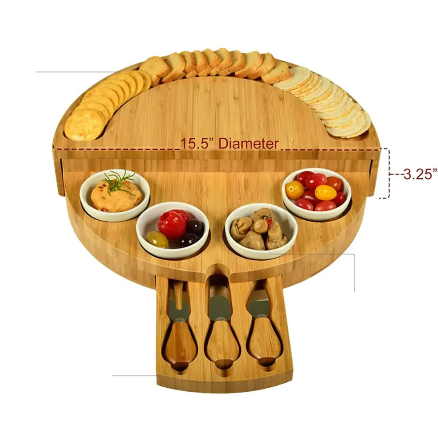 Plato de Queso de Bambú Elegante y Tabla de Pan de Madera