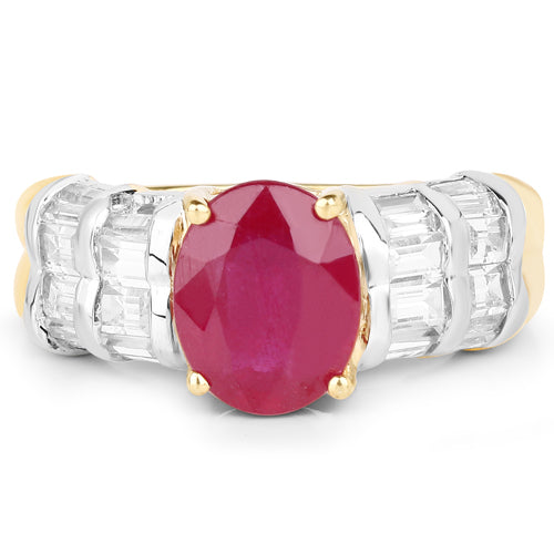 Bague en Argent Sterling Plaqué Or Jaune 14K avec Rubis et Topaze Blanche
