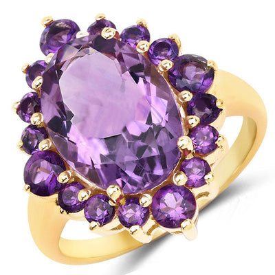 Bague de fiançailles en argent sterling avec améthyste véritable de 6,22 carats