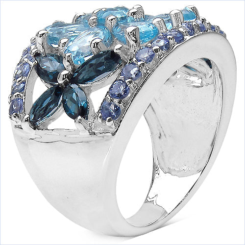 6.06 Carat Blue Topaz & Tanzanite Sterling Silver Ring