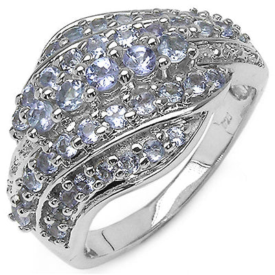 1.22 Carat Genuine Tanzanite Cluster Ring in Sterling Silver