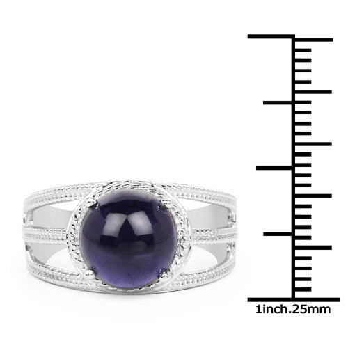 3.65 Carat Genuine Iolite Sterling Silver Engagement Ring