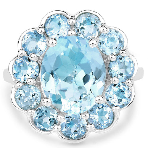 Anillo de Plata Esterlina con Topacio Azul Genuino de 8.67 Quilates