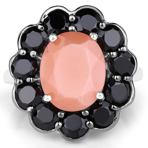 7.88 Carat Genuine Peach Moonstone & Black Spinel Ring