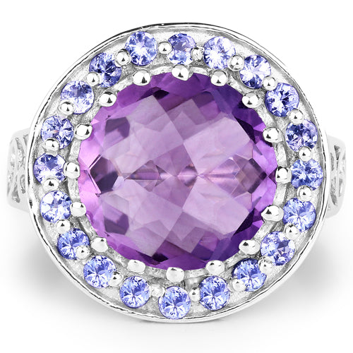 5.95 Carat Genuine Amethyst and Tanzanite Sterling Silver Ring