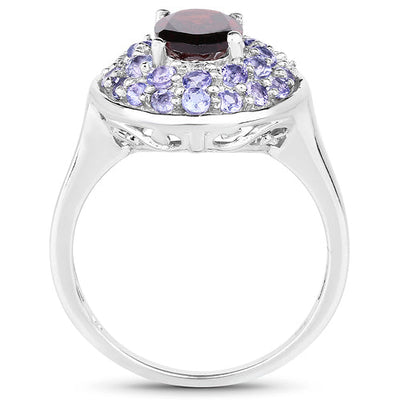 2.56 Carat Genuine Garnet & Tanzanite Sterling Silver Ring