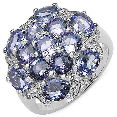 Bague en cluster en tanzanite véritable de 3,59 carats en argent sterling