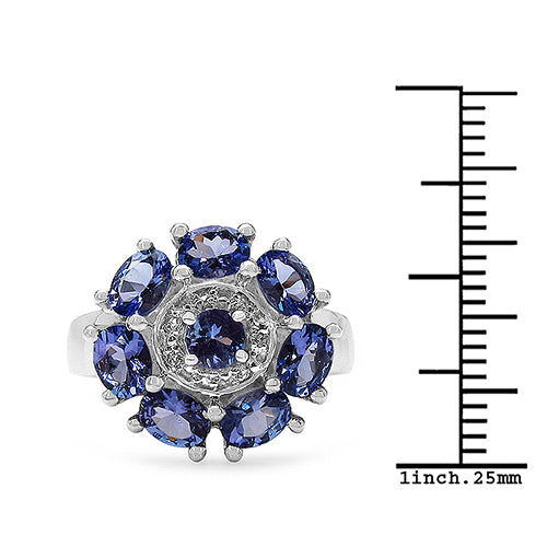 Bague en argent sterling avec tanzanite et topaze blanche de 2,58 carats