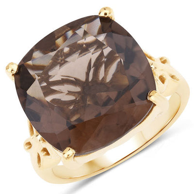 12.35 Carat Smoky Quartz & Diamond Sterling Silver Ring