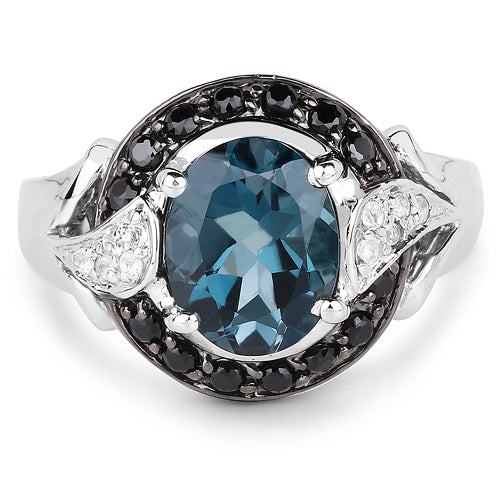 4.27 Carat London Blue Topaz & Spinel Sterling Silver Ring