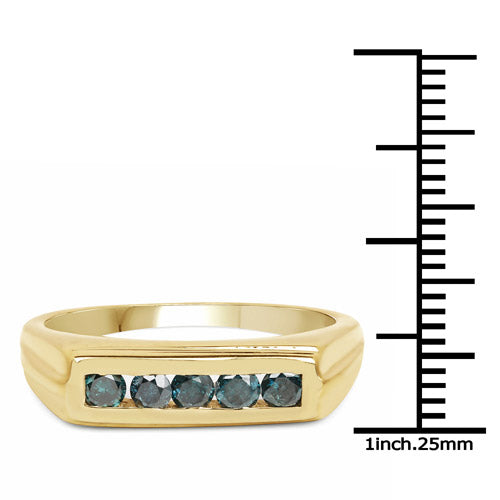 Anillo de Plata Esterlina con Diamante Azul Baño de Oro Amarillo de 14K