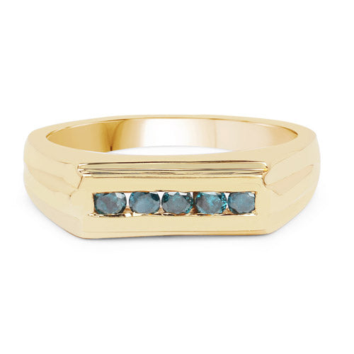 Bague de fiançailles en argent sterling plaqué or jaune 14K avec diamant bleu