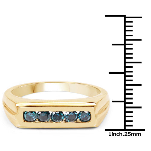 14K Yellow Gold Plated Blue Diamond Sterling Silver Engagement Ring