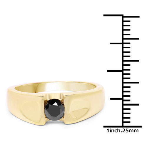 14K Yellow Gold Plated Black Diamond Solitaire Ring