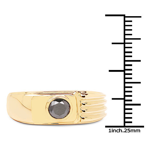 Anillo de Solitario de Diamante Negro Baño de Oro de 14K