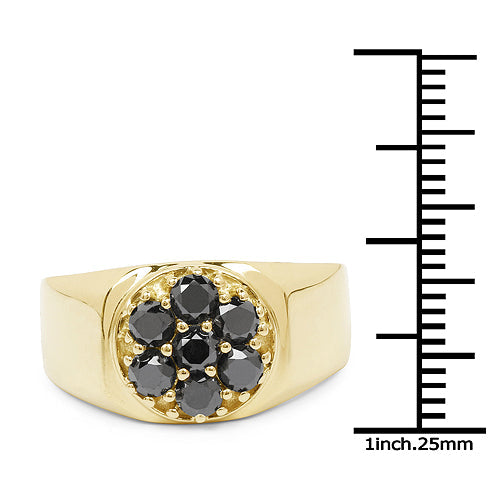 Bague en argent sterling plaquée or jaune 14K avec diamant noir