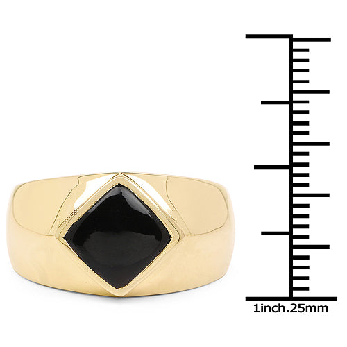 Anillo de Clúster de Ónix Negro Baño de Oro Amarillo de 14K