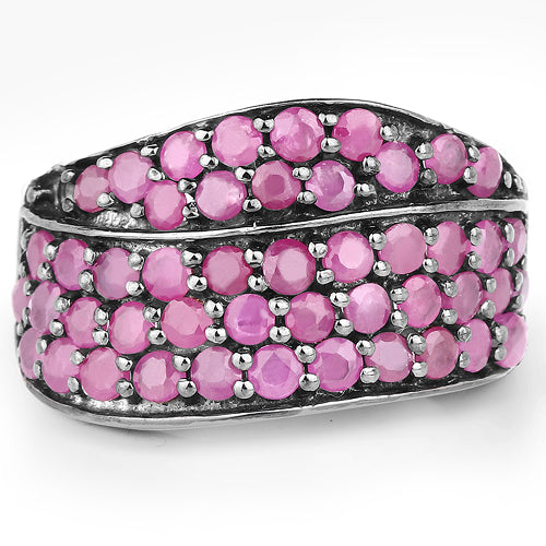 2.33 Carat Genuine Ruby Cluster Ring in Sterling Silver