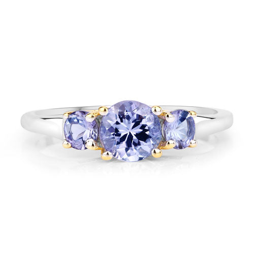 Two Tone Plated 1.07 Carat Genuine Tanzanite Ring in Sterling Silver