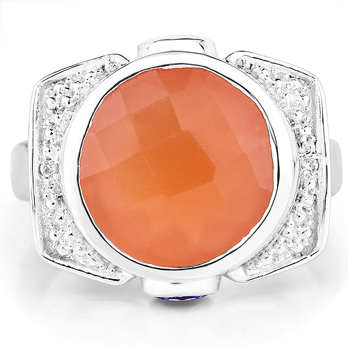 Bague en argent sterling avec pierre de lune pêche et tanzanite de 5,99 carats