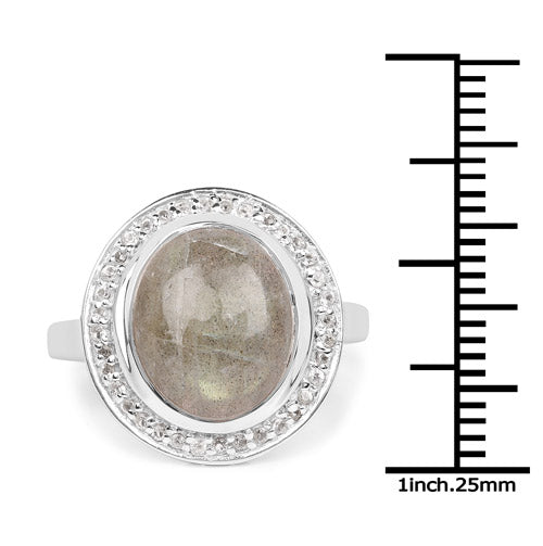 5.43 Carat Genuine Labradorite & White Topaz Sterling Silver Ring