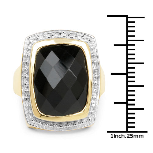 14K Yellow Gold Plated Black Onyx Cocktail Ring