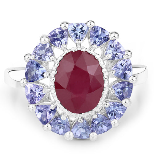 3.70 Carat Ruby and Tanzanite Sterling Silver Engagement Ring