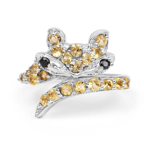 Anillo de Plata Esterlina de 1.00 Quilate de Citrino y Espinela Negra