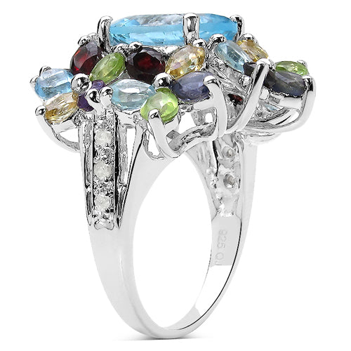 10.34 Carat Multi Stone .925 Sterling Silver Engagement Ring
