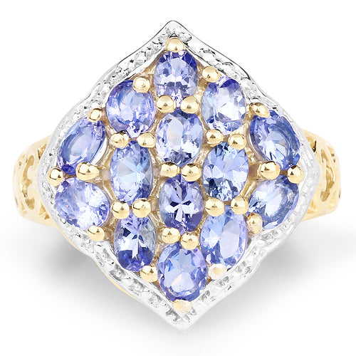 14K Yellow Gold Plated Tanzanite Cluster Ring