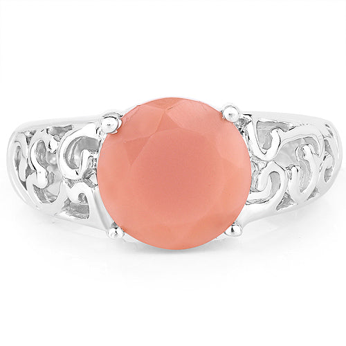 Bague en argent sterling avec pierre de lune pêche de 3,30 carats