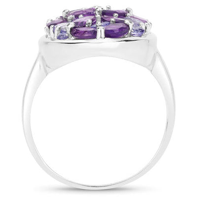 3.13 Carat Amethyst, Tanzanite & White Topaz Sterling Silver Ring