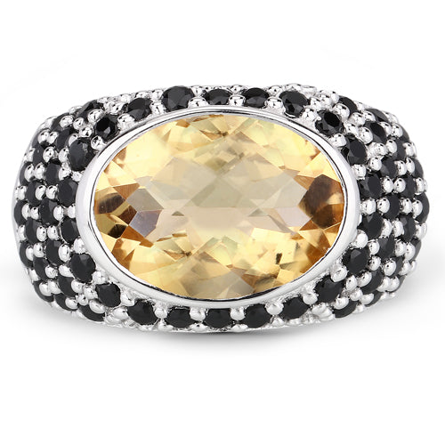 6.76 Carat Citrine & Black Spinel Sterling Silver Cocktail Ring