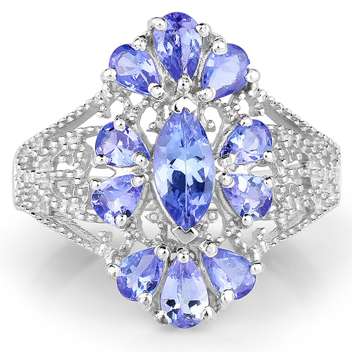 2.07 Carat Genuine Tanzanite Sterling Silver Engagement Ring