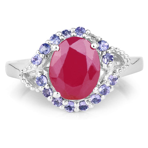 4.03 Carat Genuine Glass Filled Ruby & Tanzanite Sterling Silver Ring